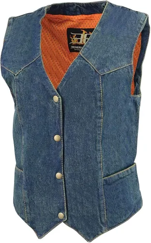 Miniatura 5 de Milwaukee Leather MDL4000 - Chaleco de mezclilla para mujer color azul liso con 4 broches frontales