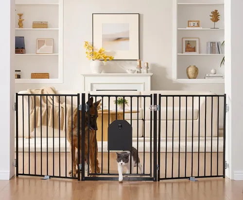 Miniatura 10 de No Pawblems - Puerta independiente para perros, valla plegable de 30 pulgadas de alto para interiores, extensión de puerta extra ancha para Blanco