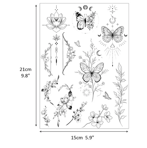 Miniatura 3 de glaryyears Más de 100 tatuajes falsos temporales negros para mujeres, hombres y adultos, diseño de serpiente mariposa, sol, luna, planetas