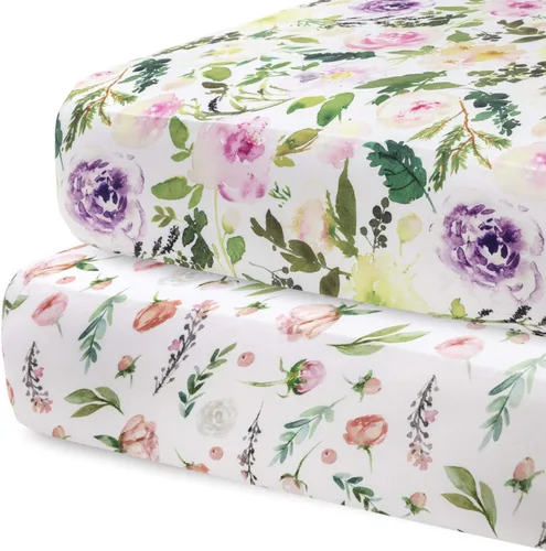 Pobibaby Paquete de 2 sábanas bajeras para cuna para niñas, juego de sábanas de mezcla de algodón de primera calidad, suaves y transpirables, con