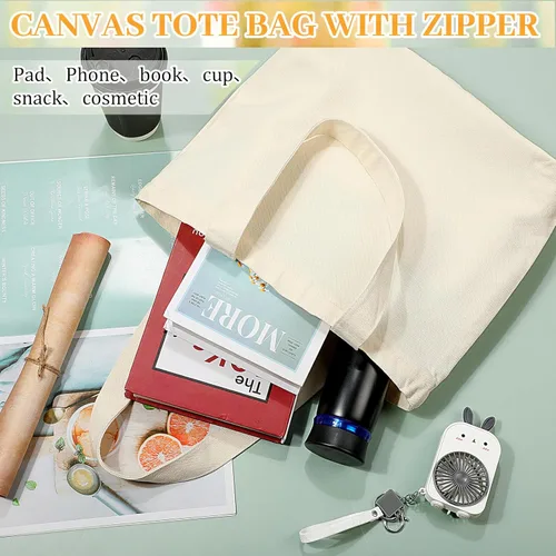 Miniatura 4 de Silkfly 20 Bolsas de Lona a Granel de 16.5x13.4'' Bolsas de Lona de Algodón en Blanco con Asas y Cremallera Reutilizables Lisas para Comestibles
