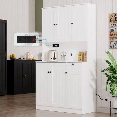Miniatura 10 de Furnify Armario de despensa de 71 pulgadas de alto con estación de carga, armario alto de almacenamiento de despensa de cocina con soporte