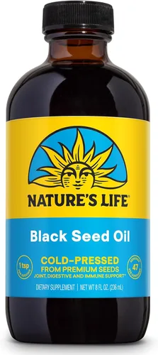 Nature's Life Aceite de semilla negra, aceite de semilla de comino negro prensado en frío, apoyo para las articulaciones, la salud digestiva y el