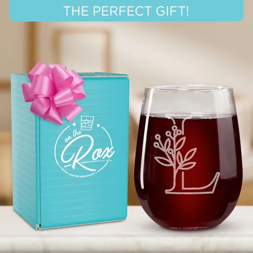 Miniatura 3 de On The Rox Drinks Regalos con monograma para mujeres y hombres – Letra A-Z inicial grabada monograma copa de vino sin tallo, regalo de vino