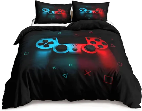 HOSIMA Juego de funda de edredón de pelotas de fútbol, funda de edredón para adolescentes, niños, azul, rojo, videojuego, juego de cama, tamaño