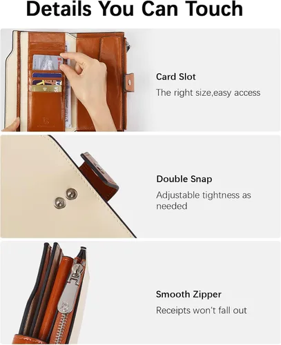 Miniatura 5 de BOSTANTEN Carteras de cuero para mujer con bloqueo RFID de gran capacidad tarjetero triple para mujer