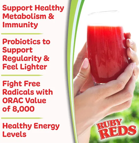 Miniatura 5 de Ruby Reds Deliciosos rojos en polvo de frutas y verduras suplemento con potentes vitaminas, minerales, enzimas, hierbas, nutrientes y probióticos