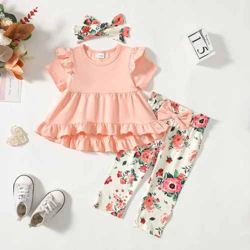 Miniatura 29 de Kucnuzki Conjunto de ropa para bebé niña pequeña, camisa de manga con volantes, pantalón floral, ropa de otoño e invierno para niña