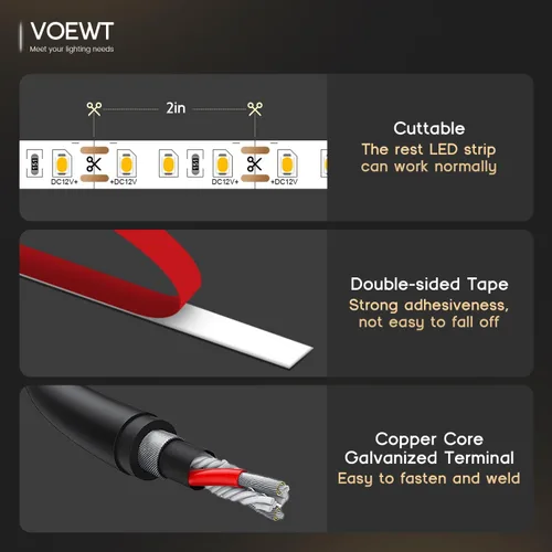 Miniatura 5 de Tira de luces LED de luz diurna blanca de 6000 K, 16.4 pies, 24 V, alto CRI 90Ra+, súper brillante, 600 luces LED de cinta flexible para dormitorio