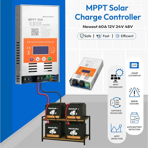 Miniatura 2 de 60A Controlador de carga solar MPPT V124 – Actualizado, detección automática de 12V/24V/48V, compatible con baterías de plomo-ácido y litio, entrada