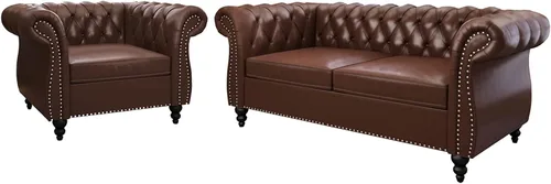 Miniatura 28 de QHITTY Juego de 2 piezas para sala de estar, Sofá Seccional Chesterfield Silla Contemporáneo Tapizado de Terciopelo Loveseat Juego de Sofás