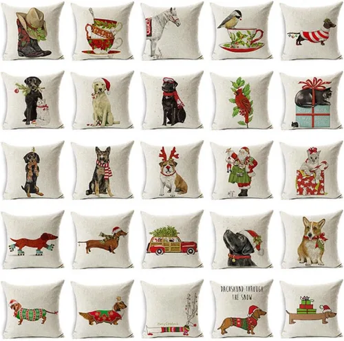 Miniatura 2 de Funda de cojín con diseño de reno de Papá Noel, perro de Navidad, decoración de sofá para el hogar (#16 Labrador Retriever)