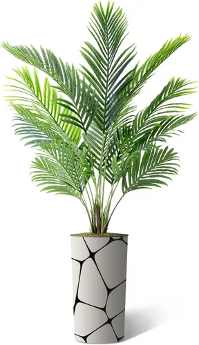 Miniatura 2 de Árbol artificial en macetero con patrón geométrico, palmera tropical areca artificial de seda para decoración del hogar en interiores y exteriores