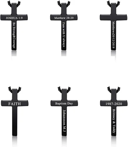 Miniatura 2 de Jovivi Collar de cruz personalizado para hombres y mujeres, grabado de acero inoxidable, placa de perro lisa, colgante de cruz de 24 pulgadas