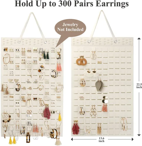Miniatura 2 de Resovo Organizador de aretes colgantes, soporte para aretes y 20 ganchos, capacidad para hasta 300 pares, diseño compacto, material suave, Blanco