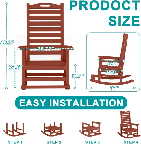 Miniatura 3 de PLUUV Mecedora para exteriores con estribo extraíble para adultos, sillas mecedoras de patio con respaldo alto de HDPE, mecedoras de porche