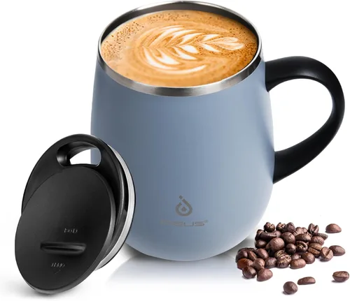 Miniatura 26 de Ideus Taza de café aislada de 16 onzas con asa y tapa, taza de café térmica al vacío de acero inoxidable de doble pared, taza de café de viaje