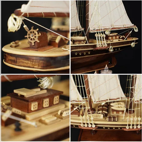 Miniatura 4 de vinacreations Atlantic Yacht modelo de madera de barco de 24 pulgadas, estanque, yate, velero, modelo de madera americana, barco, artesanía, hogar