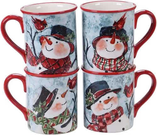 Tazas de muñeco de nieve de acuarela de 16 onzas, juego de 4 diseños surtidos