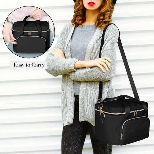Miniatura 6 de Bolsa de maquillaje de viaje con 2 bolsas y divisores ajustables, estuche organizador de maquillaje grande para mujeres, se adapta a botellas Negro