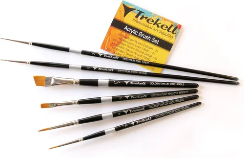 Miniatura 4 de Trekell Pinceles sintéticos - Juego de pinceles de pintura acrílica - Detalle profesional - Punta redonda y fina - Mangos de 6, 10 y 6 pulgadas