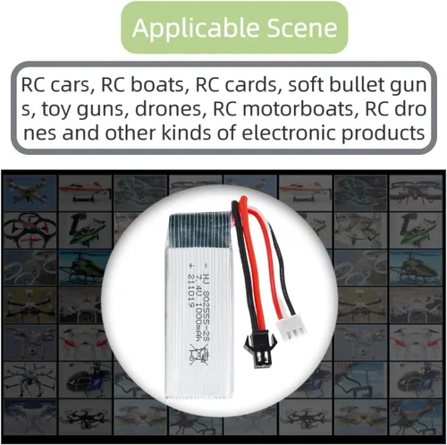 Miniatura 5 de Paquete de 2 7.4 V 1000 mAh 802555 para pistola eléctrica suave, modelo de avión, autos RC, barco RC, camión RC, FPV UAV RemoteBatería recargable