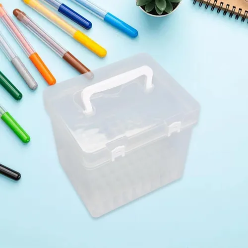 Miniatura 3 de Estuche de transporte para rotuladores, caja de almacenamiento de lápices, organizador de lápices, portátil, transparente, organizador