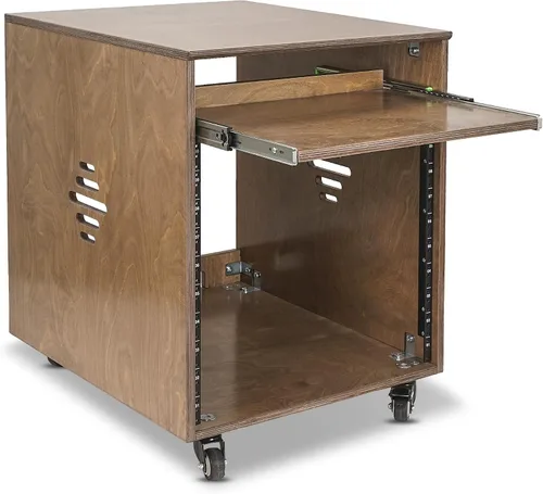Miniatura 8 de Sound Town Estante inclinado de madera contrachapada de abedul báltico macizo de 12U con espacio de estante de 12U, cajón extra de 2U, patas