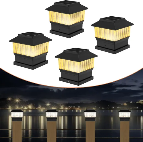 Miniatura 11 de Paquete de 4 luces solares para tapa de poste, modernas #2: se adapta a postes de vinilo de 4 x 4 y madera de 5 x 5 pulgadas, temperatura de 3