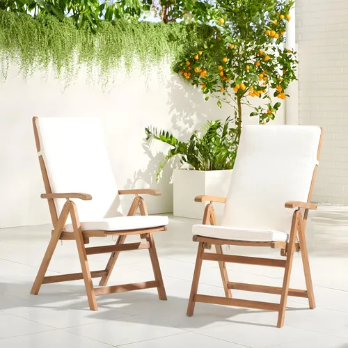 Miniatura 2 de OC Orange-Casual Juego de 4 sillas plegables de comedor para patio, sillas reclinables de madera de acacia al aire libre con reposabrazos y cojín