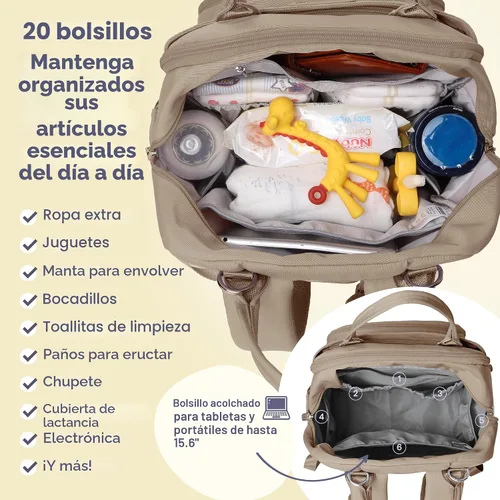 Miniatura 4 de RUVALINO Mochila para pañales - Mochila de viaje multifunción para bebé con cambiador, portabotellas aislados y estuche para chupete, gran Arcilla
