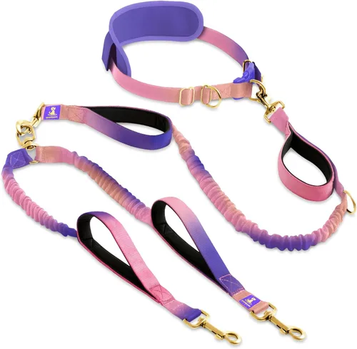 Miniatura 34 de SparklyPets Double Bungee Waist 2 Dog Leash with Back Brace – Dual Dog Leash for Medium/Large Breeds – Running Belt Fanny Pack with Phone, Waste