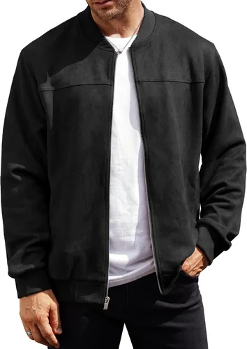 Miniatura 10 de Chaqueta bomber para hombre, de gamuza sintética, peso medio, casual, con cremallera completa, abrigo de vuelo (S-XXL)