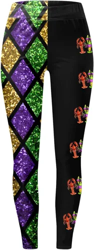 Miniatura 4 de Traje de Mardi Gras para mujer, leggings de Mardi Gras, con lentejuelas, bloque de color, gráfico, carnaval, festival, fiesta, pantalones de yoga