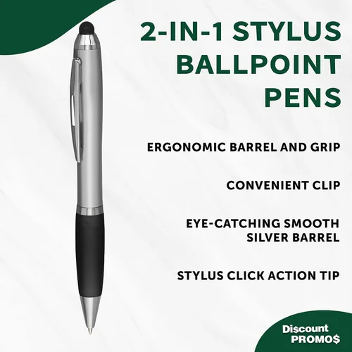 Miniatura 3 de DISCOUNT PROMOS Juego de 10 bolígrafos Stylus, paquete a granel, tinta negra, ideal para oficina, escuela, negocios, ferias comerciales, eventos
