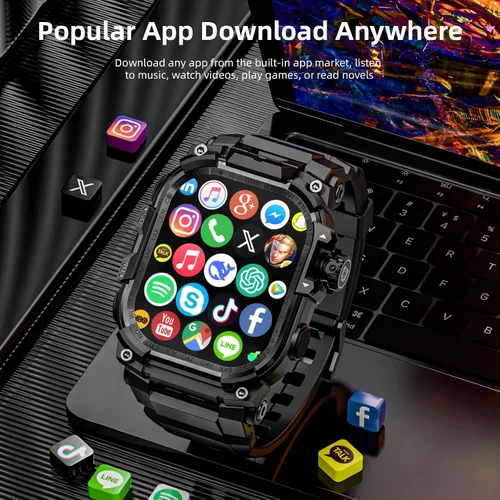 Miniatura 7 de LOKMAT Reloj inteligente 4G AMOLED de 2.06 pulgadas, 3GB+32GB para hombre, militar, resistente, deportivo, Android, con cámara giratoria, WiFi