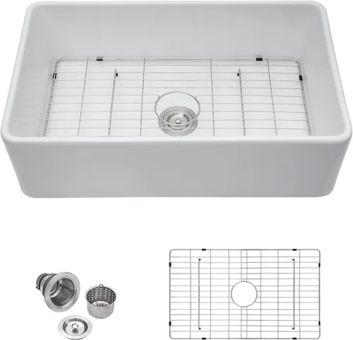 Miniatura 9 de Fregadero de granja – Fregadero de granja blanco de 33 pulgadas, delantal reversible frontal de 33 x 20 pulgadas, instalación de montaje inferior