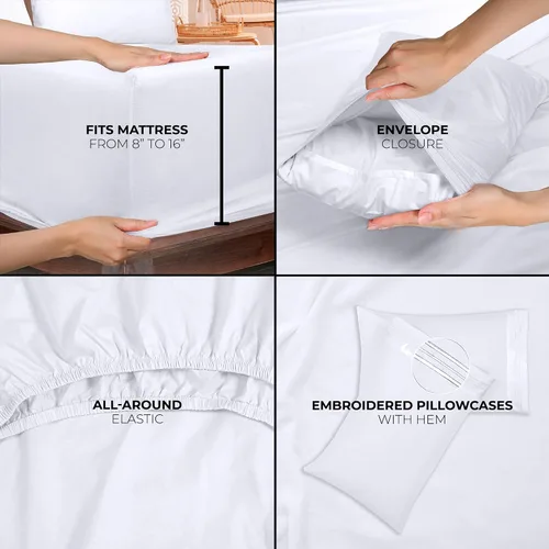 Miniatura 42 de ROYALE LINENS Juego de sábanas Cal King de 4 piezas, ropa de cama de microfibra suave cepillada de 1800 hilos, 1 sábana bajera, 1 sábana encimera, 2