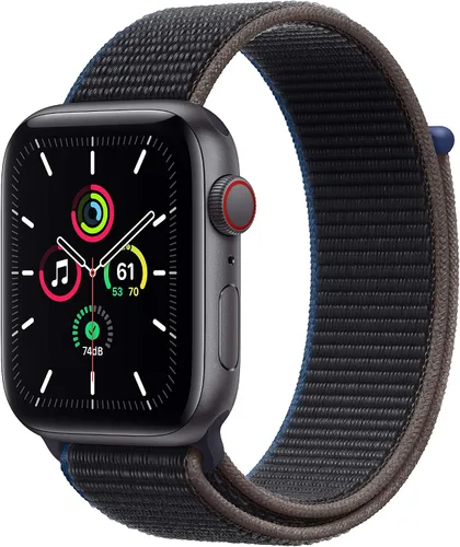 Apple Watch SE (GPS + Cellular, 1.73 pulgadas) reloj inteligente con caja de aluminio color gris espacial y correa deportiva Loop color carbón