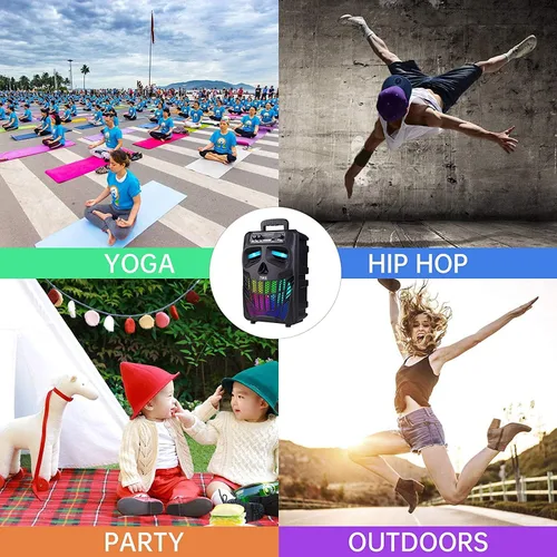 Miniatura 7 de Altavoz Bluetooth portátil con subwoofer, altavoces inalámbricos, gran soporte, radio FM, tarjeta TF, luces LED, reproductor de MP3, fiesta