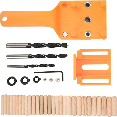Miniatura 9 de Joyzan Guía de taladro de agujero de clavija de madera, kit de perforación de plantilla de clavija de mano, autocentrado, bolsillo recto, sierra Azul