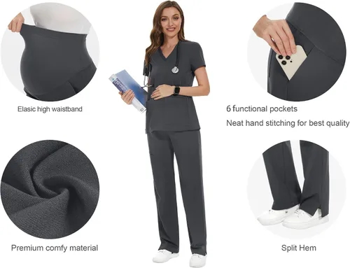 Miniatura 2 de POSHGLAM Pantalones médicos de maternidad para mujer, pantalones de trabajo, estilo casual, pantalones de embarazo, S-XXL