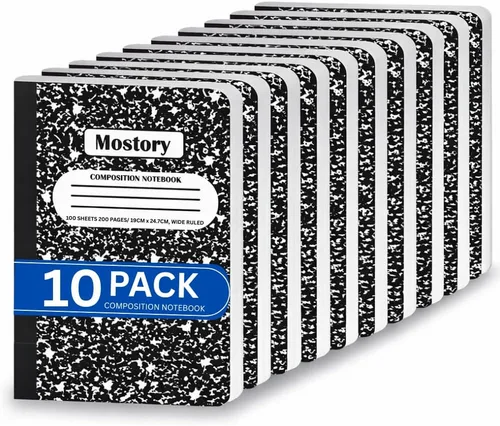 Miniatura 12 de MOSTORY Paquete de 5 cuadernos de composición – 200 páginas con rayas anchas (100 hojas), tamaño 7.5 x 9.75 pulgadas, suministros escolares a
