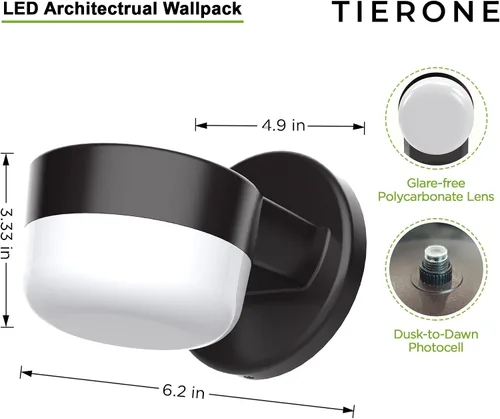 Miniatura 4 de TIERONE Moderno paquete de luz LED de seguridad con fotocélula del atardecer al amanecer, aplique de pared al aire libre para patio, porche