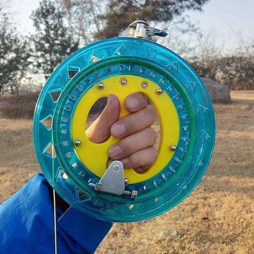 Miniatura 6 de Bobinadora de carrete de cuerda de cometa de 7 pulgadas de diámetro con línea de 600 pies (60 libras) para niños, adolescentes y mujeres Azul