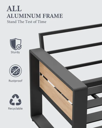 Miniatura 5 de ZANDOR Muebles de Exterior de Aluminio - 1 Pieza Sofá de Dos Plazas, Sofá de Exterior Moderno de Metal Resistente a Todas las Condiciones con Cojín
