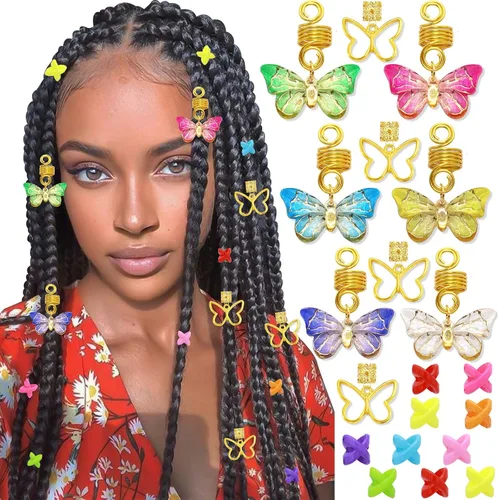 20 piezas de joyería para el cabello para trenzas, colgante de mariposa dorada, accesorios Dreaklock, tubo Loc, accesorios de trenza de cuentas