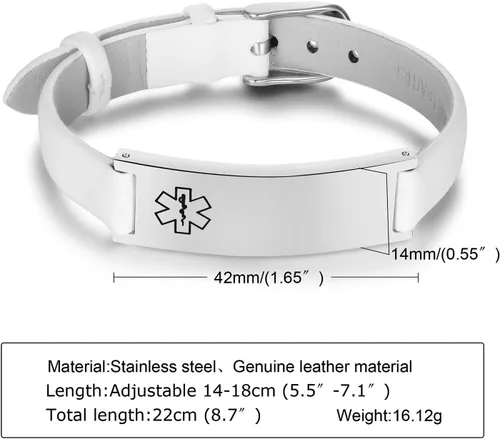 Miniatura 61 de MPRAINBOW Pulsera de alerta médica personalizada para mujer, correa de reloj de cuero genuino, grabado de doble cara, diabetes, epilepsia, joyería