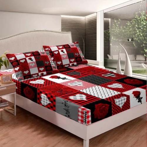 Miniatura 4 de Juego de sábanas femeninas de flores de rosas rojas, tamaño individual, juego de ropa de cama para el día de San Valentín, decoración de habitación