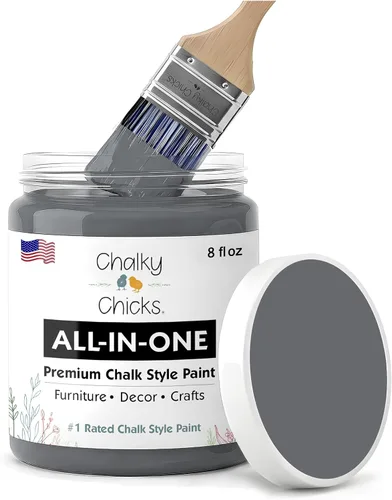 Miniatura 165 de Chalky Chicks - Pintura mate a la tiza, no requiere lijado, 4 onzas líquidas, color gris oscuro (Gun Metal Gray), para muebles, pintura sin Gris